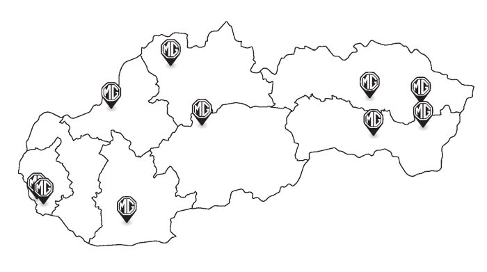 Mapa servisov MG SR